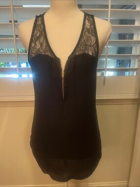 Express Black Lace-Trim Zip Front Tank Top